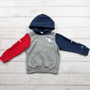 Champion Kids Hoodie Sweatshirt Gray Navy Red Colorblock Pullover 5
